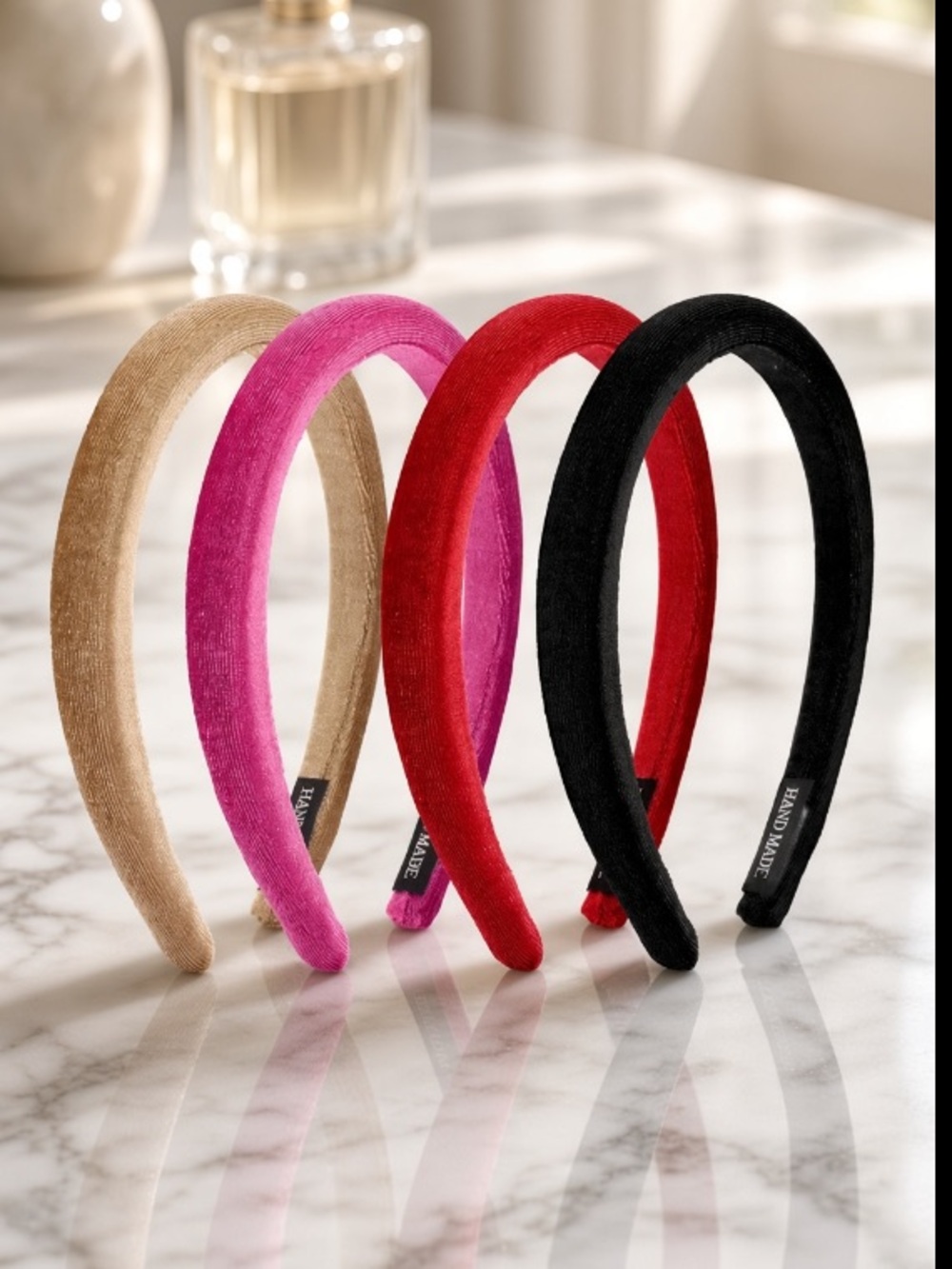 Velvet Padded Headband Set in Black, Red, & Tan set of 3